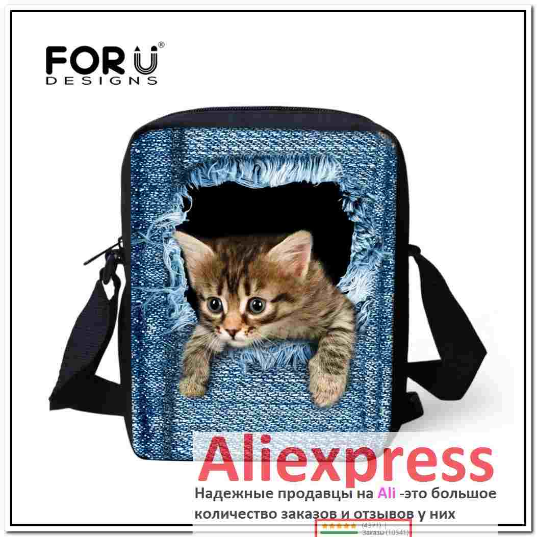 алиэкспресс в рублях женские сумки, Forudesigns популярная женская сумка мессенджер Сумки милые животные деним кошка собака Crossbod